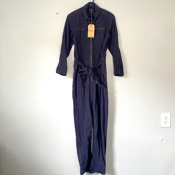 Lucky Brand Coverallls Womens Small Tie Front Boiler Suit Jumpsuit Navy Blue NEW - Picture 6 of 16